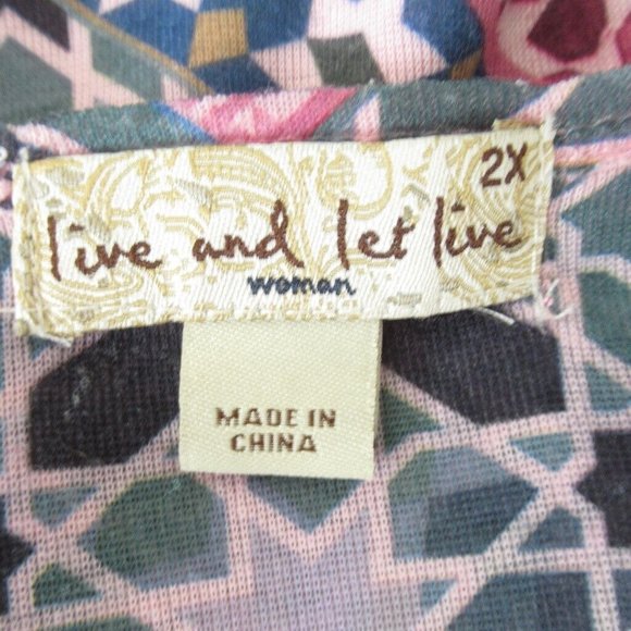 Live & Let Live Top 2X Pink Floral Studded Short Sleeve Plus Size - Picture 5 of 6